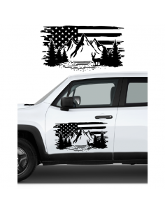 Bandiera USA Montagne Cervo - Adesivo Prespaziato