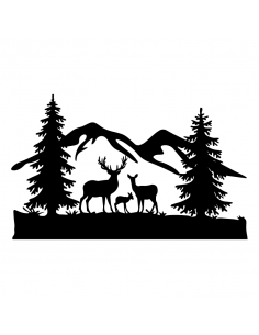 Montagne Alberi Famiglia Cervi - Adesivo Prespaziato 2