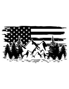Bandiera USA Montagne Alberi - Adesivo Prespaziato 2