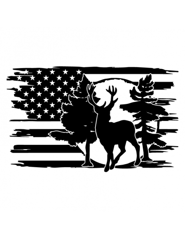 Bandiera USA Cervo Alberi - Adesivo Prespaziato