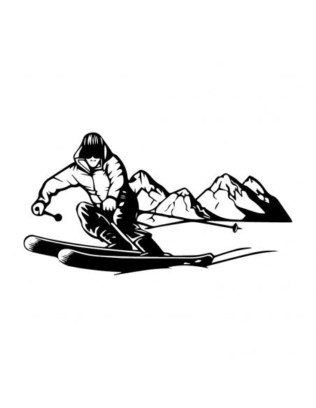 Sciatore con Montagne - Adesivo Prespaziato